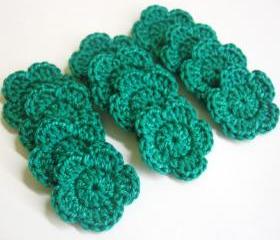 Jade Green Crocheted Tiny Flower appliques 1 inch wide 12 pc 